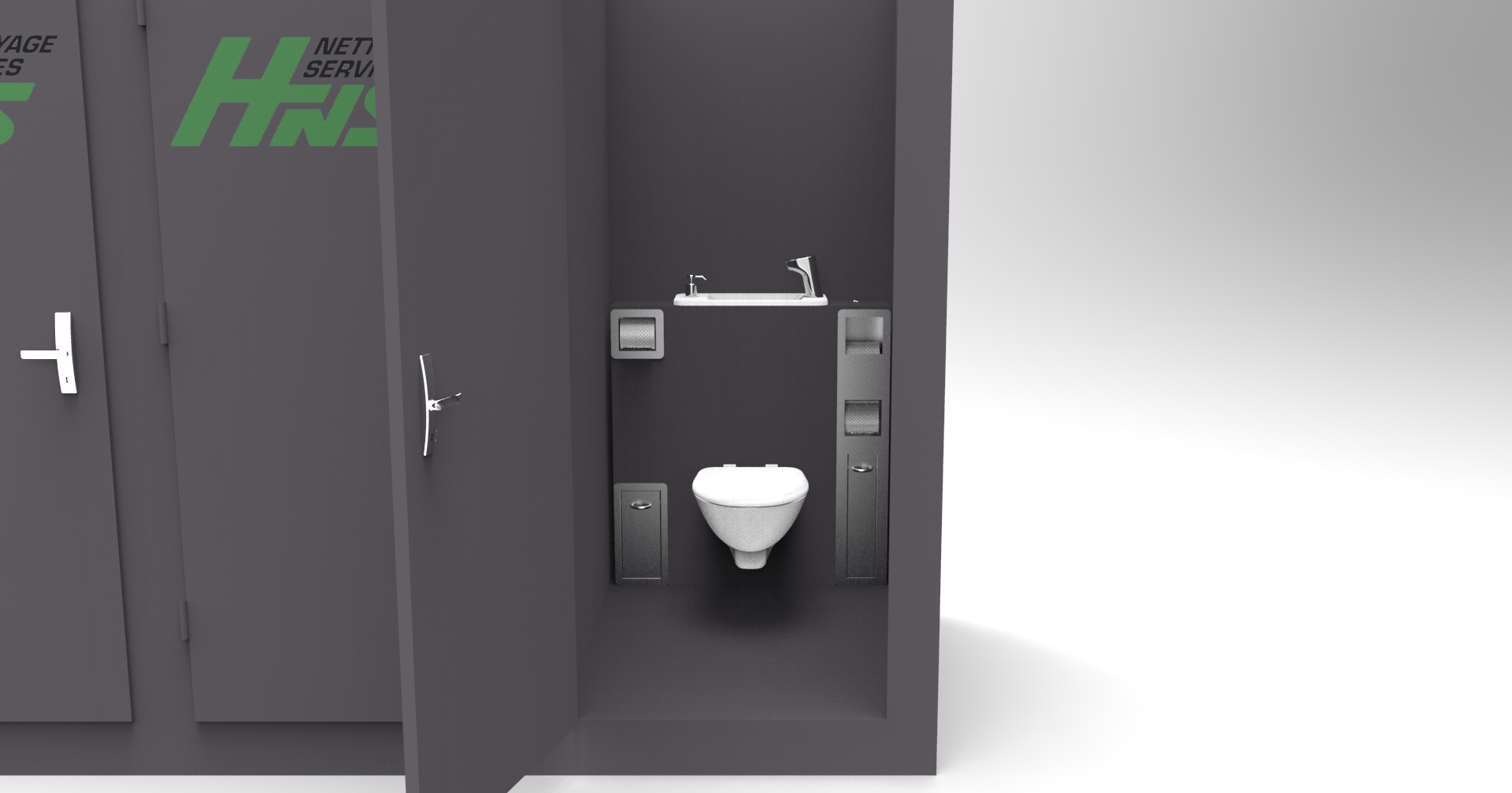 Toilettes mobiles et autonomes HNS VIP vue de face zoom