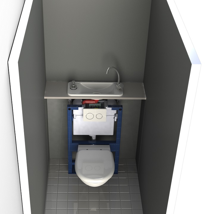 Rendu en transparence du WC suspendu avec lavemains compact WiCi Next Rendu en transparence du WC suspendu avec lavemains compact WiCi Next