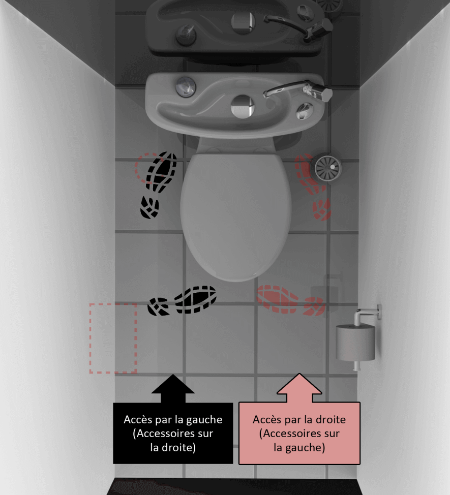 Accès à un lave-mains adaptable sur WC existant WiCi Concept, selon position du papier toilette et du balai brosse