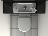 Rendu du lave-mains compact WiCi Next intégré sur WC suspendu, vue de haut