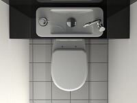 Rendu du lave-mains compact WiCi Next intégré sur WC suspendu, vue de haut