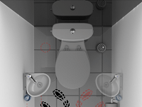 Rendu de l'accès au petit combiné WC lave-mains WiCi Mini sur support, position latérale déportée