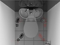 Rendu de l'accès au mini lave-mains adaptable sur WC existant WiCi Mini, positionné sur un WC