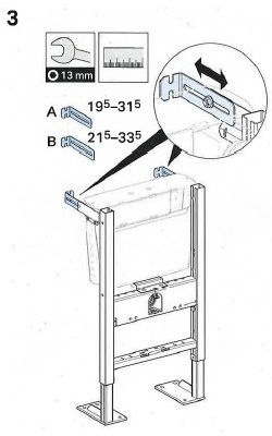 Réglage au mur du bâti-support Geberit à commande pneumatique