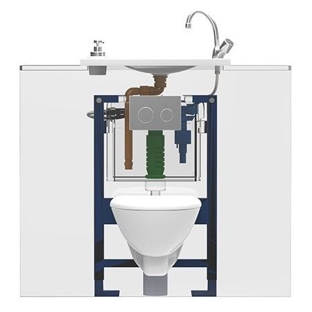 Vue transparente WC suspendu Geberit avec lave-mains intégré WiCi Bati