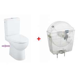 Universal toilet tank with compact toilet bowl