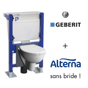 WC suspendu bâti universel Geberit avec cuvette Alterna Verseau compacte sans bride - configuration standard