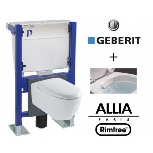 WC suspendu bâti universel Geberit avec cuvette Alterna Verseau compacte sans bride - configuration standard
