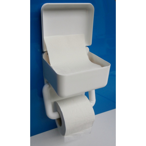 Distributeur papier WC avec réserve pour lingettes