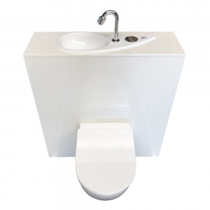 WiCi Free Flush, Handwaschbecken auf Geberit Wand-WC integriert