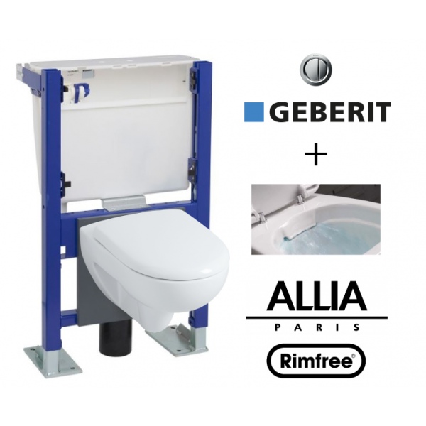 Pack WC suspendu bâti avec cuvette Allia Prima Rimfree sans bride