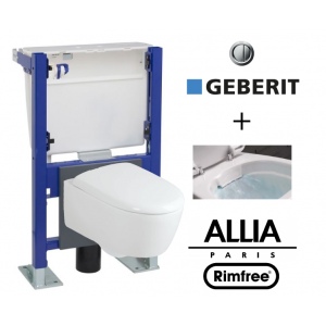 Pack WC suspendu bati universel Geberit avec cuvette Allia Lovely Rimfree carénée sans bride