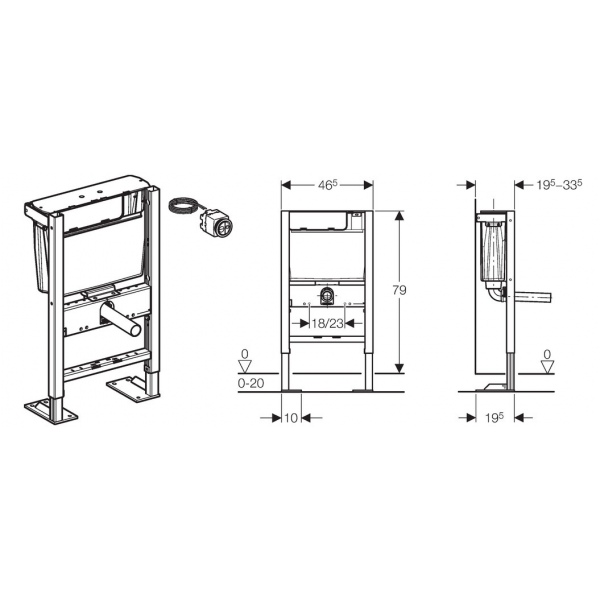 Bati-support GEBERIT Duofix, autoportant, faible hauteur 79cm, commande  pneumatique