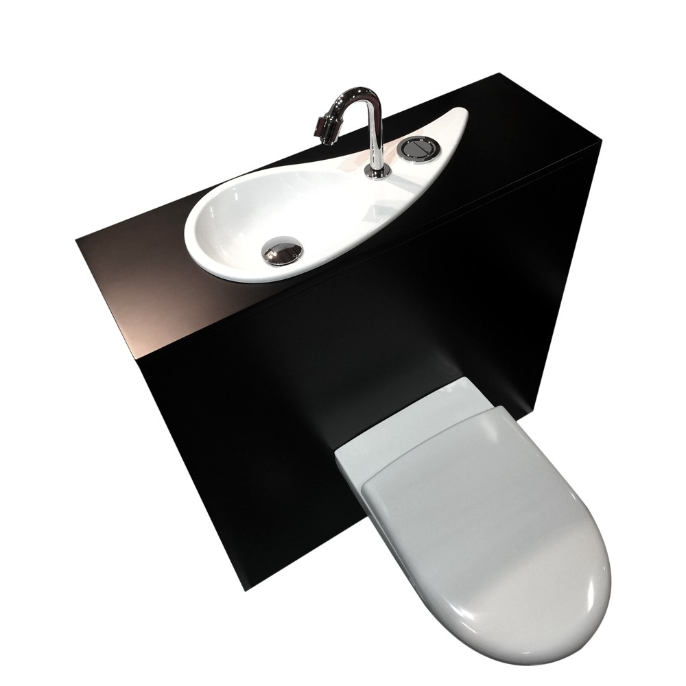 WiCi Concept - Lave-mains intégré sur WC suspendu Geberit WiCi Bati de  Monsieur T (78) Vasque design 1, bâti-support pneumatique Geberit avec  plaque de commande carré chromée, robinet automatique design bec, douchette