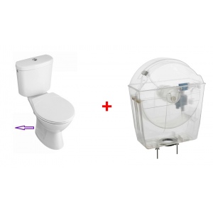 Universal toilet tank with toilet pack with horizontal outlet