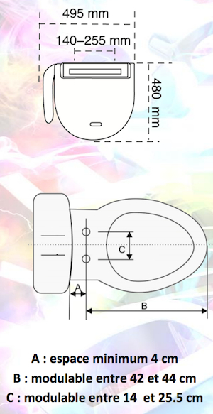 Dimensions pour abattant WC japonais Blu-Net